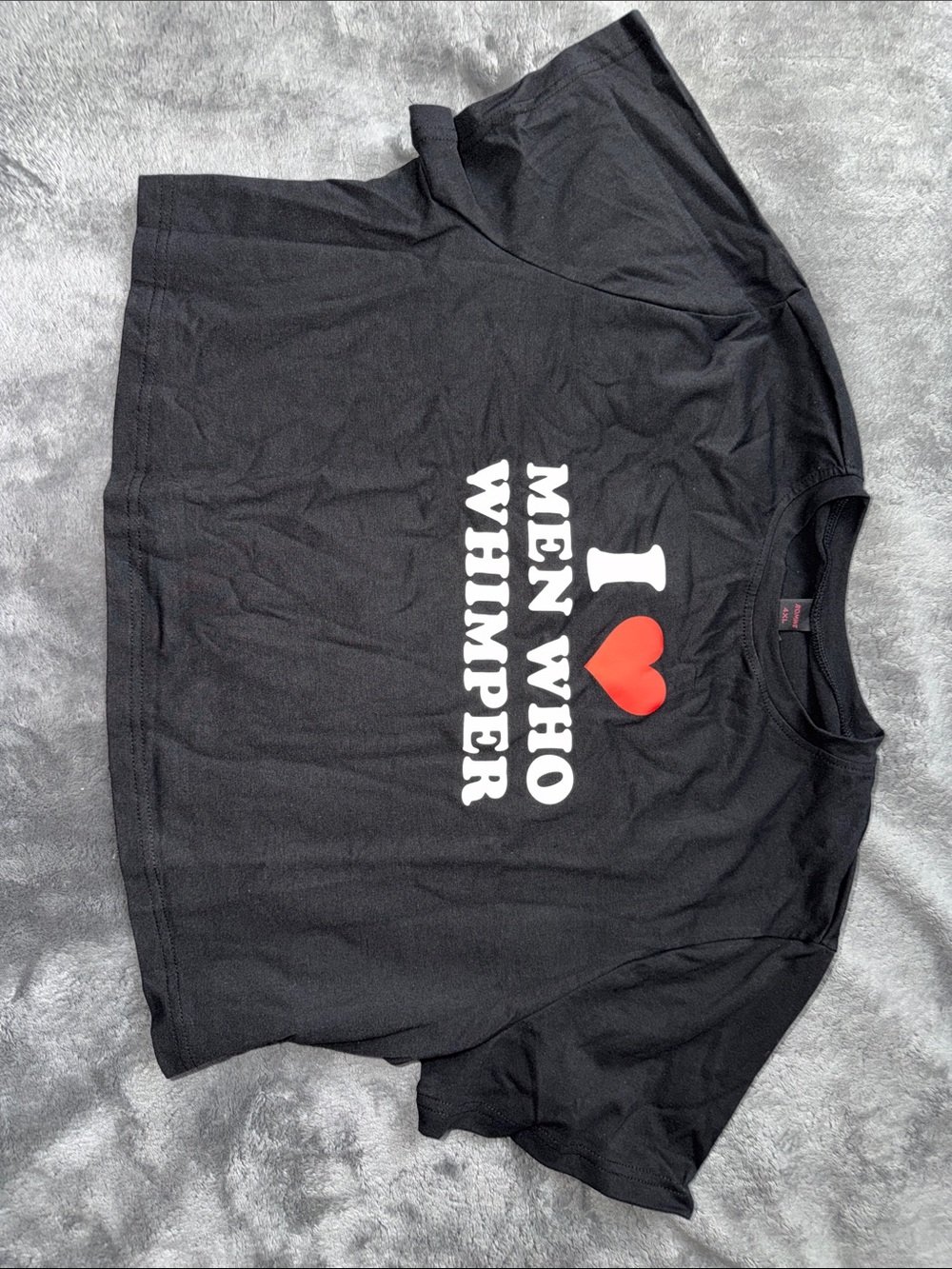 ROMWE Black Crop Tee with White Slogan and Red Heart Graphic